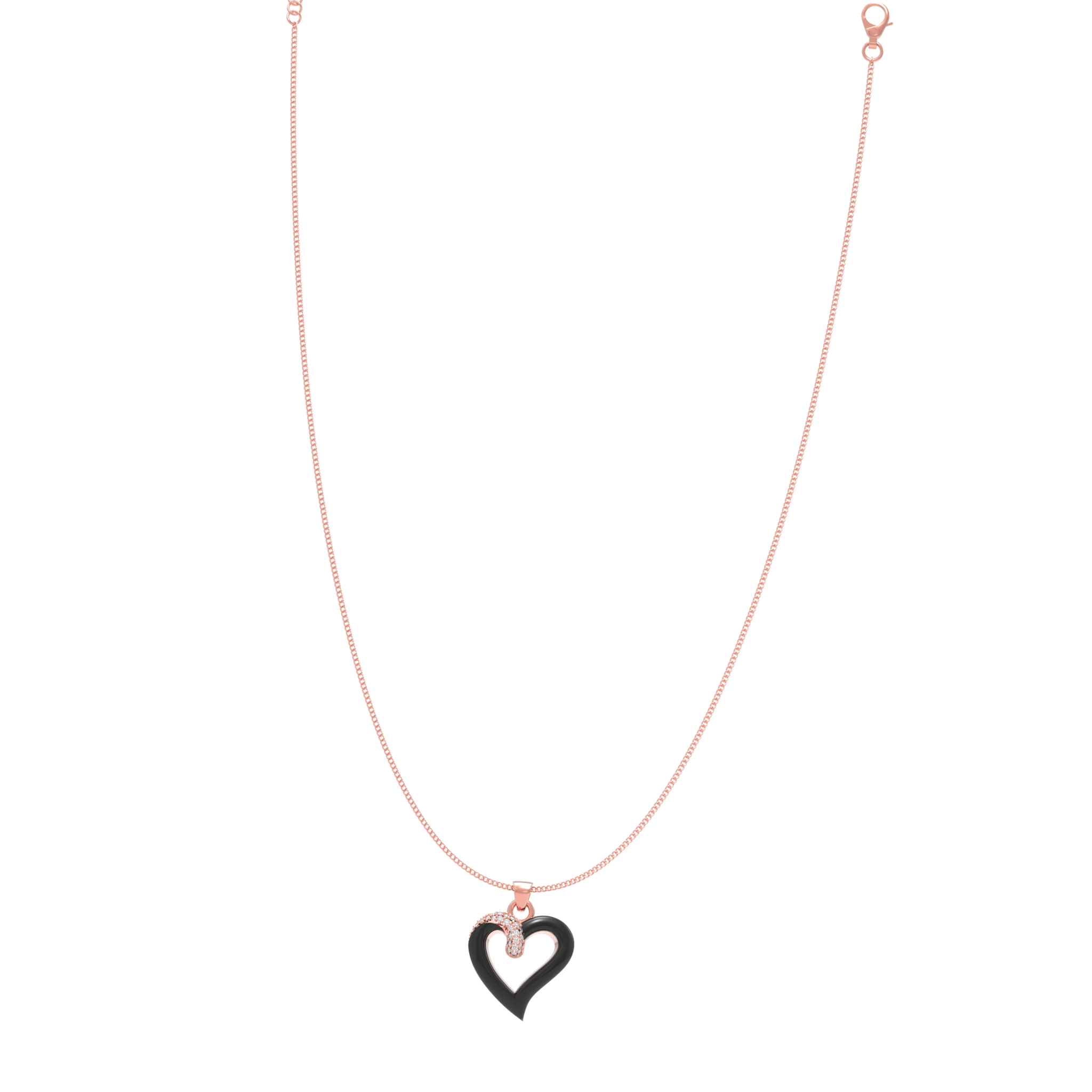 Chic Black Heart Pendant With Chain, Hallmarked 925 Sterling Silver